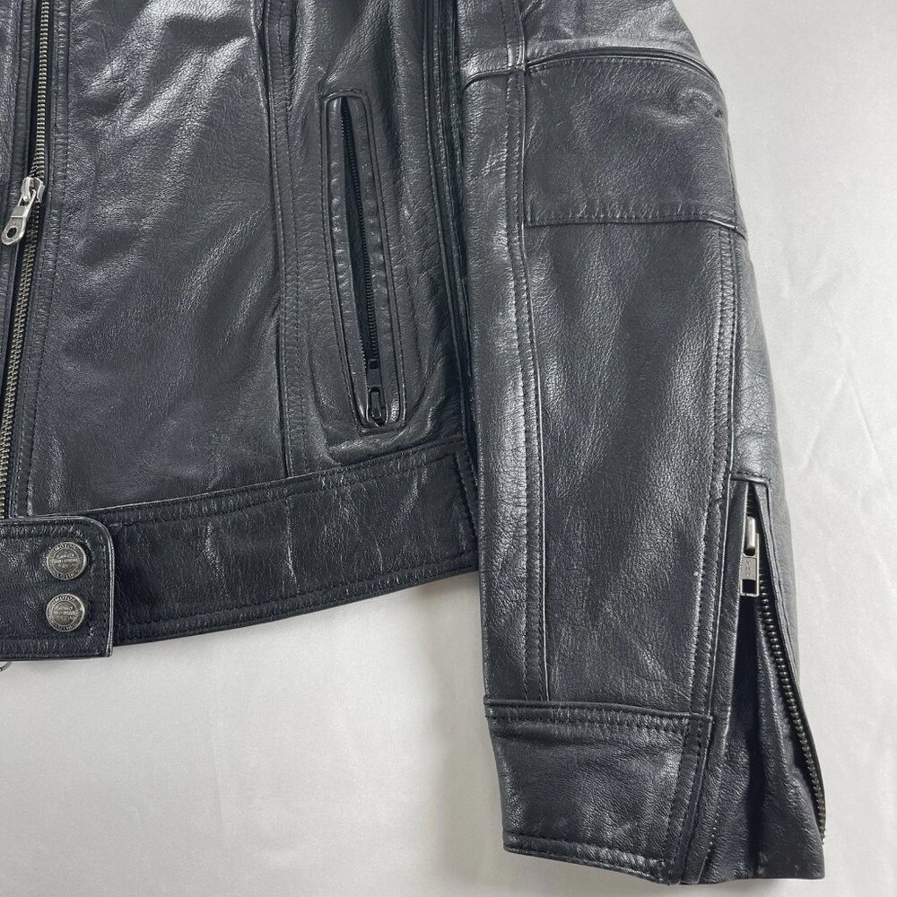 Harley Davidson Women's Black Leather Motorcycle Jacket - Size Medium Camo Liner - Picture 5 of 14